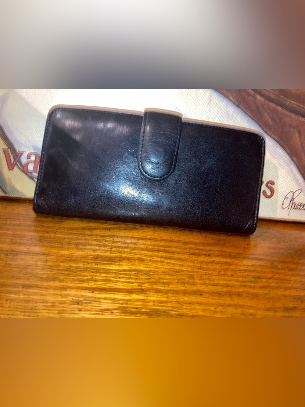 Fossil Vintage Leather Wallet with Tab Snap Closure Black EUC